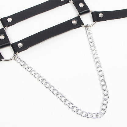 Arnês com Correias e Corrente SUBBLIME em couro preto para sedução BDSM, tamanho único