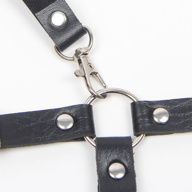 Arnês com Correias e Corrente SUBBLIME em couro preto para sedução BDSM, tamanho único