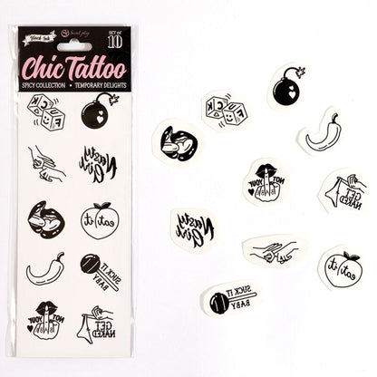 SET DE 10 TATUAJES TEMPORALES DE LA COLECCIÓN SPICY