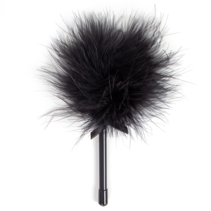 Mini espanador sensual preto da Secret Play com penas de marabu macias.