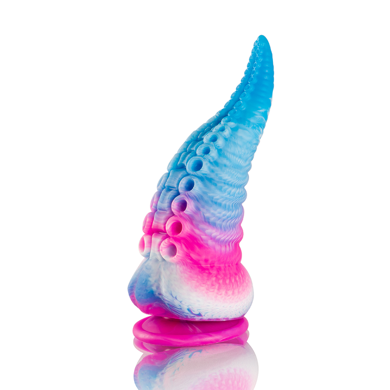 Close-up do EPIC Dildo de Tentáculo Phorcys Azul Pequeno, mostrando seu design mítico e textura de silicone.