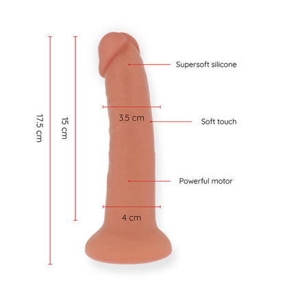 Close-up do ONINDER Vibrador Dildo Bogotá 17.5cm com controlo via app, destacando o material de silicone natural.