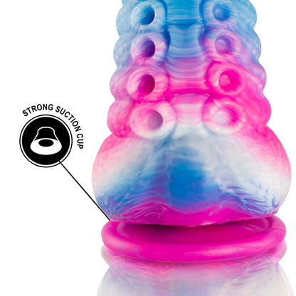 Close-up do EPIC Dildo de Tentáculo Phorcys Azul Pequeno, mostrando seu design mítico e textura de silicone.
