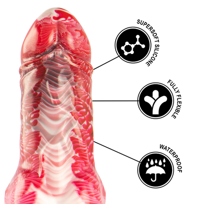 Detalhe do dildo EPIC CYBERSILICOCK Helios realista com testículos e textura suave