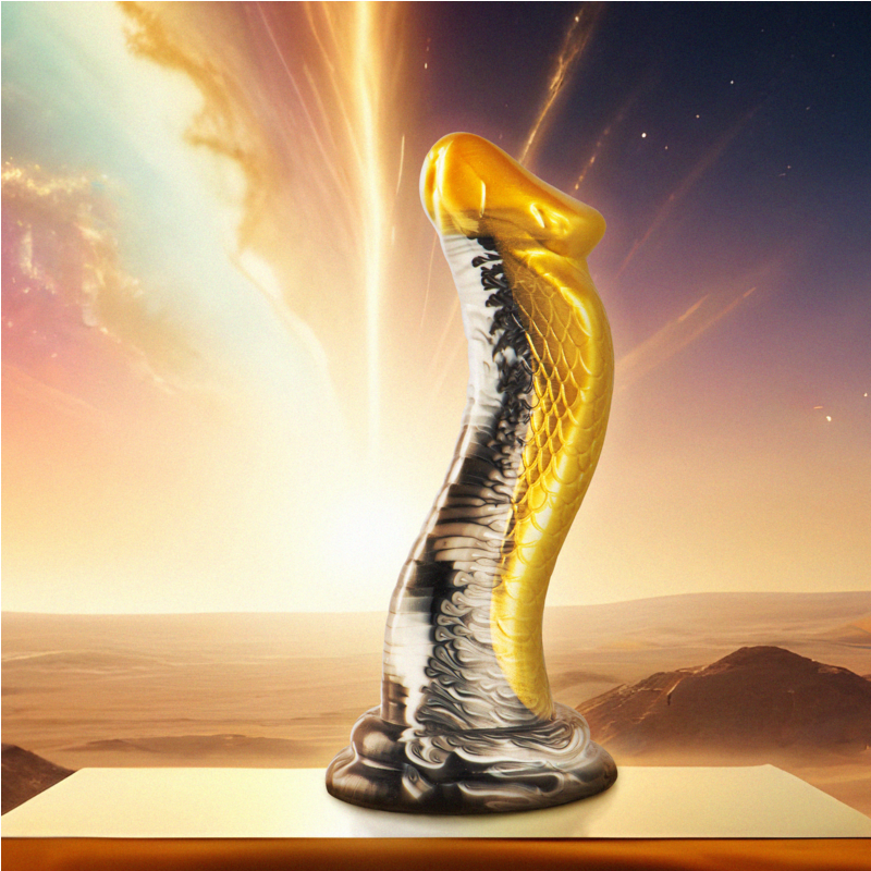 Close-up do EPIC CYBERSILICOCK Dildo Drakon Amarelo Cobra, mostrando textura e detalhes do design realista.