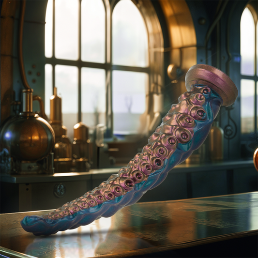 Close-up do Dildo Charybdis EPIC CYBERSILICOCK, mostrando o seu design de tentáculo fino e a textura de silicone.