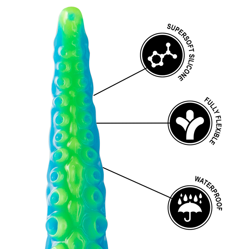 Dildo tentáculo fluorescente EPIC CYBERSILICOCK Scylla Grande em silicone premium.
