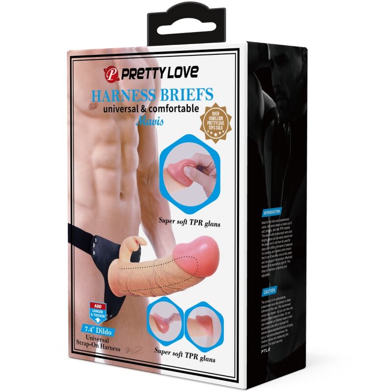 Close-up of the PRETTY LOVE Arnês com Dildo Mavis Universal 19cm Natural, showing its realistic texture and harness.