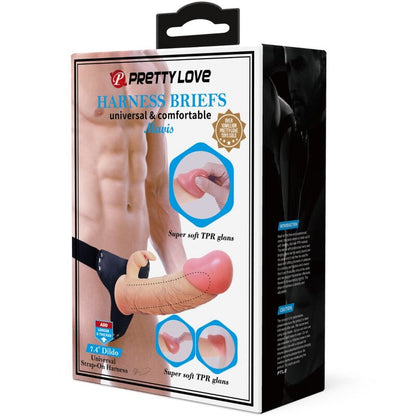 Close-up of the PRETTY LOVE Arnês com Dildo Mavis Universal 19cm Natural, showing its realistic texture and harness.