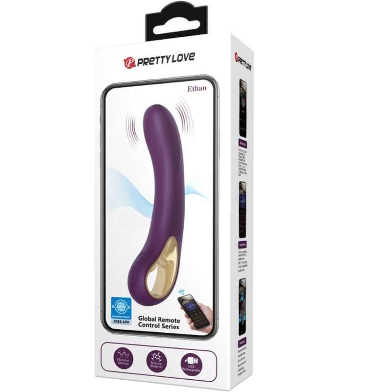 Close-up of the PRETTY LOVE Ethan Vibrador Ponto G Recarregável Roxo, showing its ergonomic design and silicone texture.