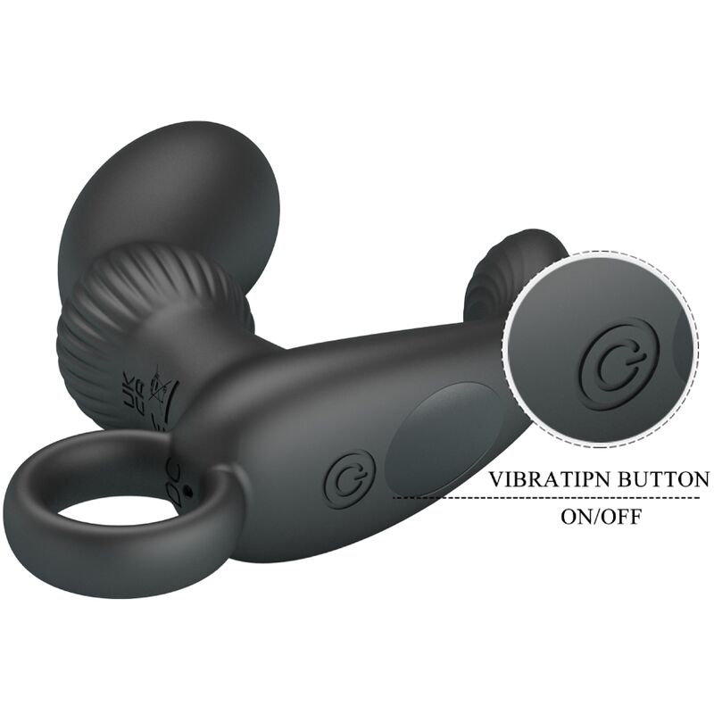 Close-up do PRETTY LOVE Massageador Vibrador Anal Cayla Preto mostrando o seu design ergonómico e material de silicone.
