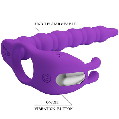 Anel peniano PRETTY LOVE BLACKNEY com plug vibrador de próstata de silicone