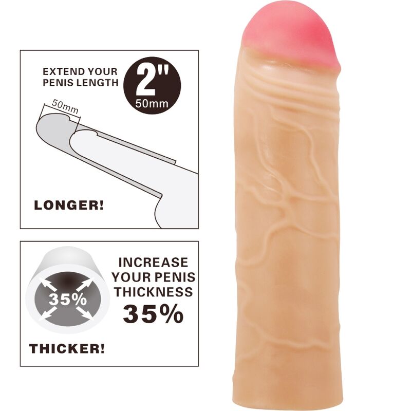 Close-up of the PRETTY LOVE Extensor Peniano Chane showing its ultra-realistic texture and features for enhancement.