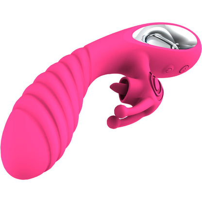 Armony Vibrador Vicky com Língua Estimuladora Fúcsia em silicone, à prova de água, vista detalhada.