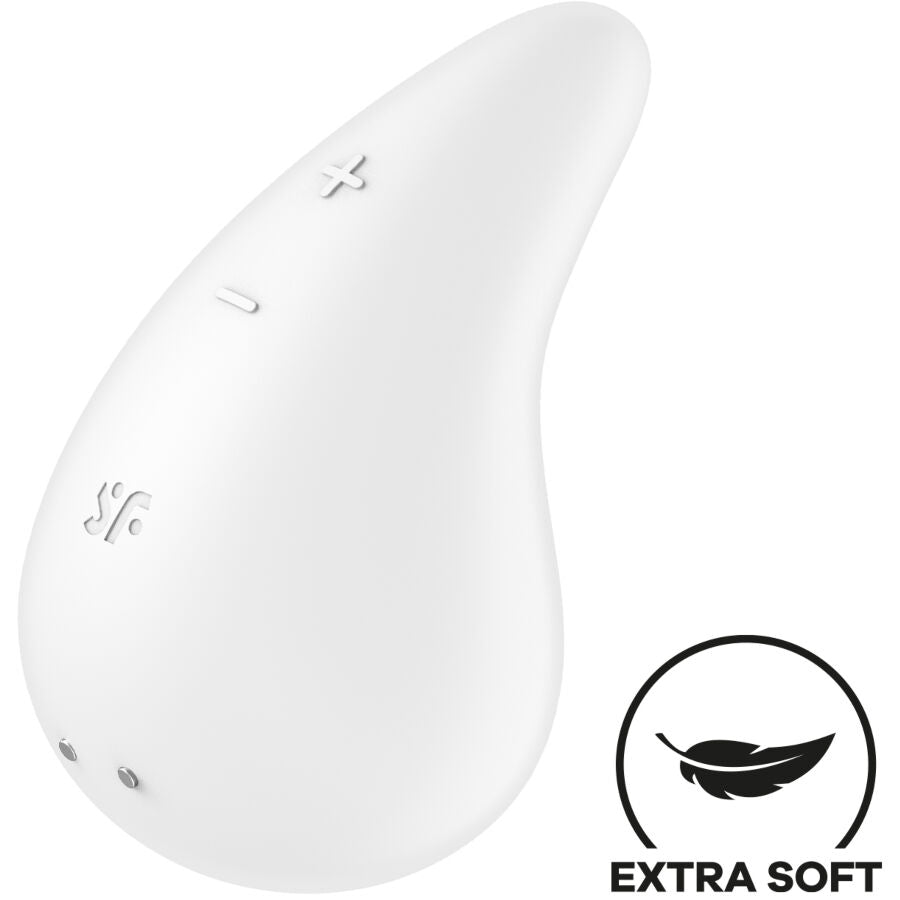 Vibrador Satisfyer Dew Gota Lay-On Branco de silicone para estimulação clitoriana.