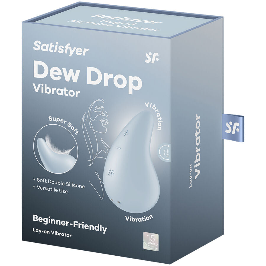 Vibrador Satisfyer Dew Gota Lay-On Branco de silicone para estimulação clitoriana.