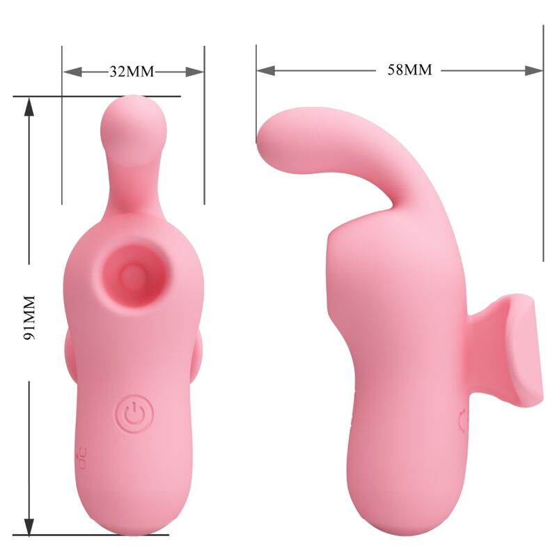 PRETTY LOVE Vibrador de Dedo e Sucker Magic Fairy 10 Funções, mostrando design compacto e cor rosa.