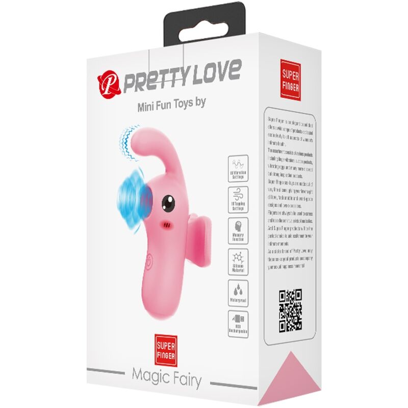 PRETTY LOVE Vibrador de Dedo e Sucker Magic Fairy 10 Funções, mostrando design compacto e cor rosa.