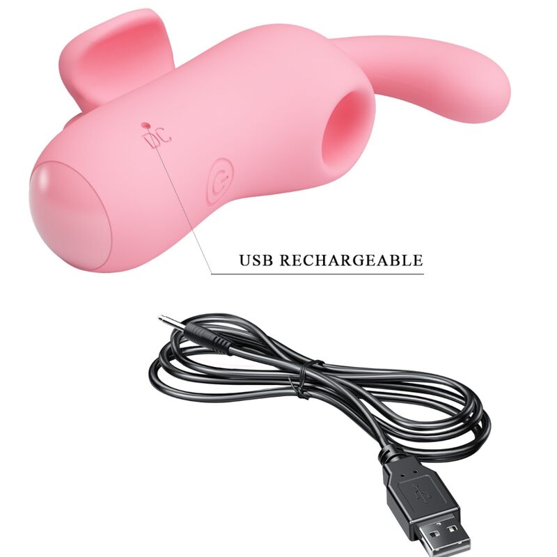 PRETTY LOVE Vibrador de Dedo e Sucker Magic Fairy 10 Funções, mostrando design compacto e cor rosa.