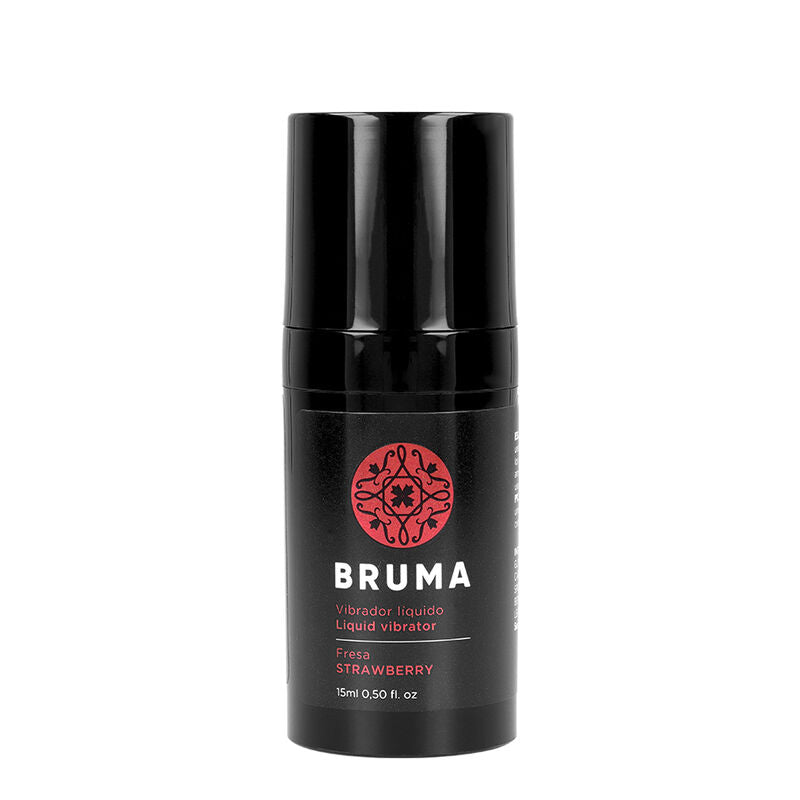 Vibrador líquido BRUMA sabor morango 15ml, embalagem e textura.
