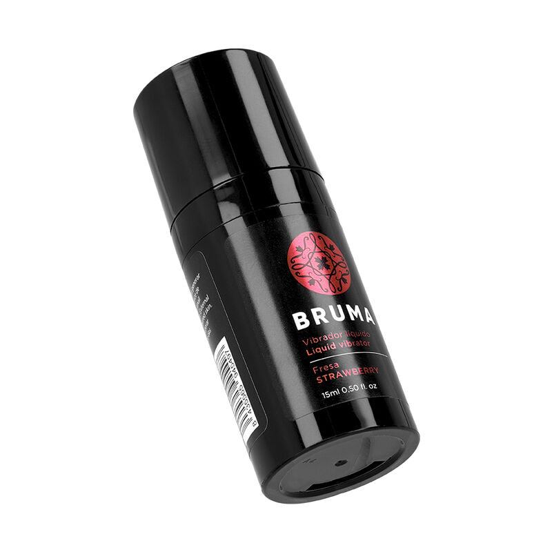 Vibrador líquido BRUMA sabor morango 15ml, embalagem e textura.