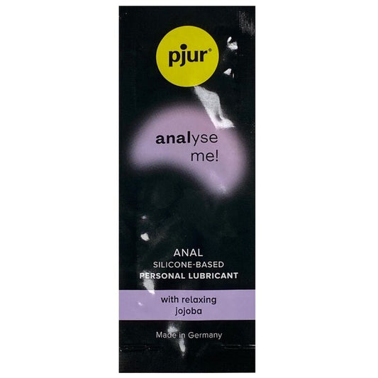 Embalagem do PJUR Gel Relaxante Anal Analyze Me Silicone 1,5ml, destacando o produto e sua marca.