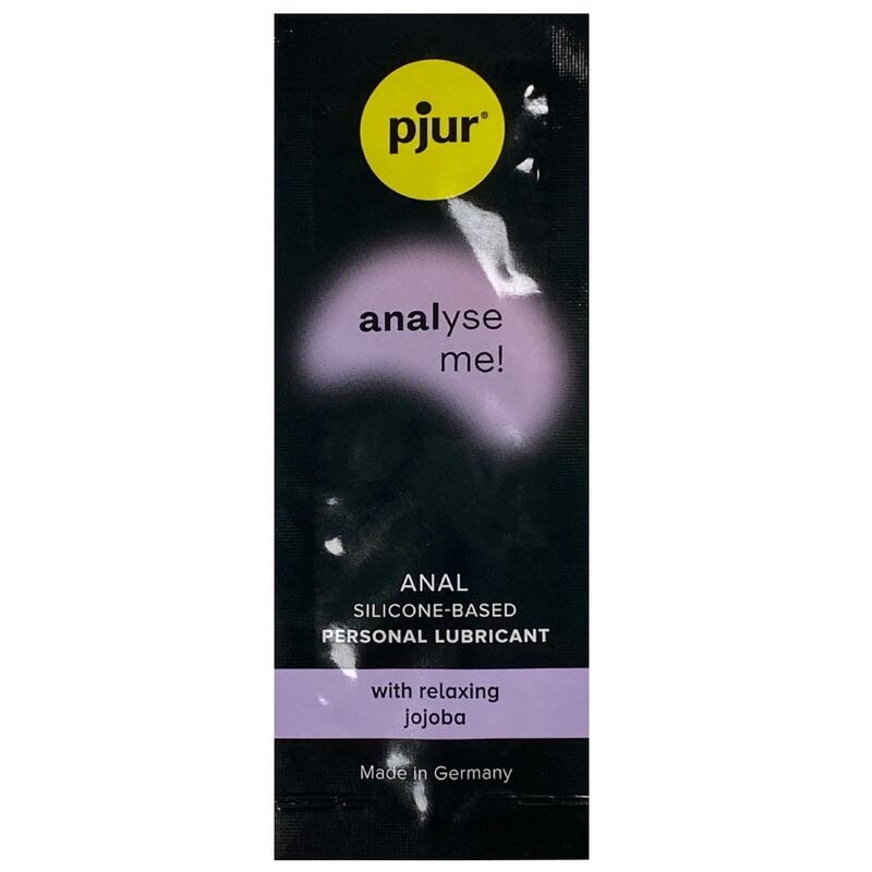 Embalagem do PJUR Gel Relaxante Anal Analyze Me Silicone 1,5ml, destacando o produto e sua marca.