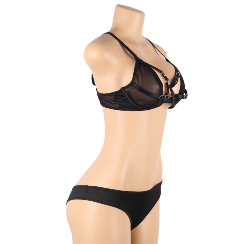 SUBBLIME Conjunto Lingerie Transparente com Tiras S/M, exibindo o design sedutor e o tecido delicado.