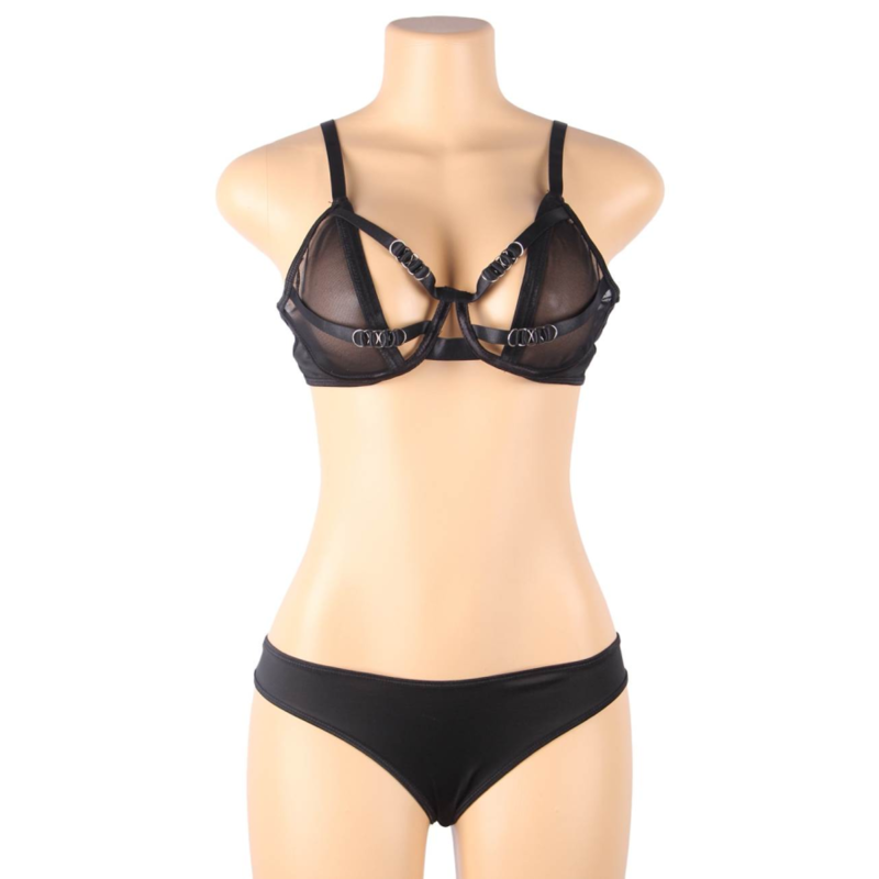 SUBBLIME Conjunto Lingerie Transparente com Tiras S/M, exibindo o design sedutor e o tecido delicado.