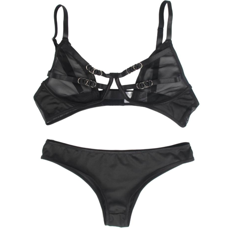 SUBBLIME Conjunto Lingerie Transparente com Tiras S/M, exibindo o design sedutor e o tecido delicado.