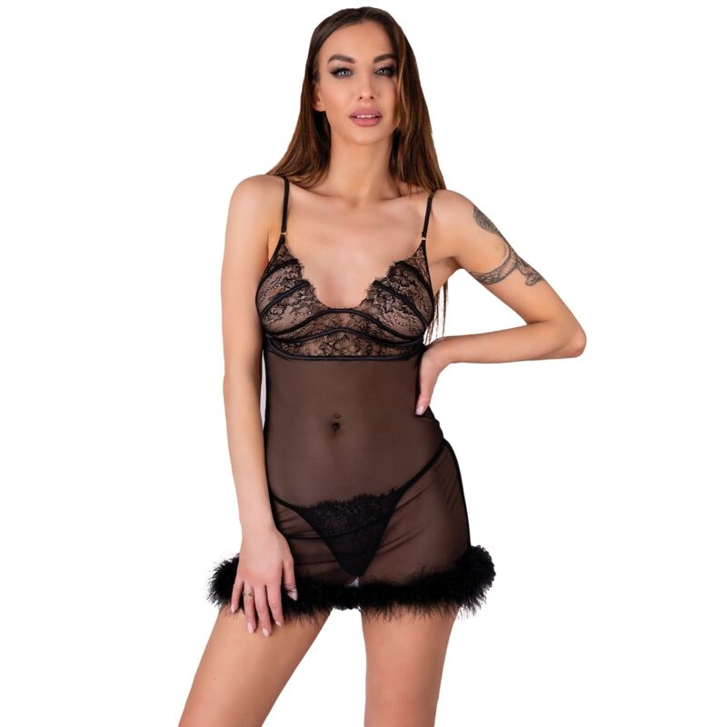 LIVCO CORSETTI MODA - CONJUNTO BABYDOLL ZERUNAM + TANGA NEGRO