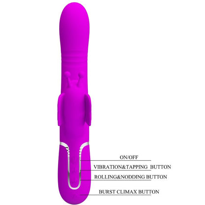 PRETTY LOVE Vibrador Coelho Multifunções 4 em 1 Fúcsia com estimulador de Ponto G e Clítoris.