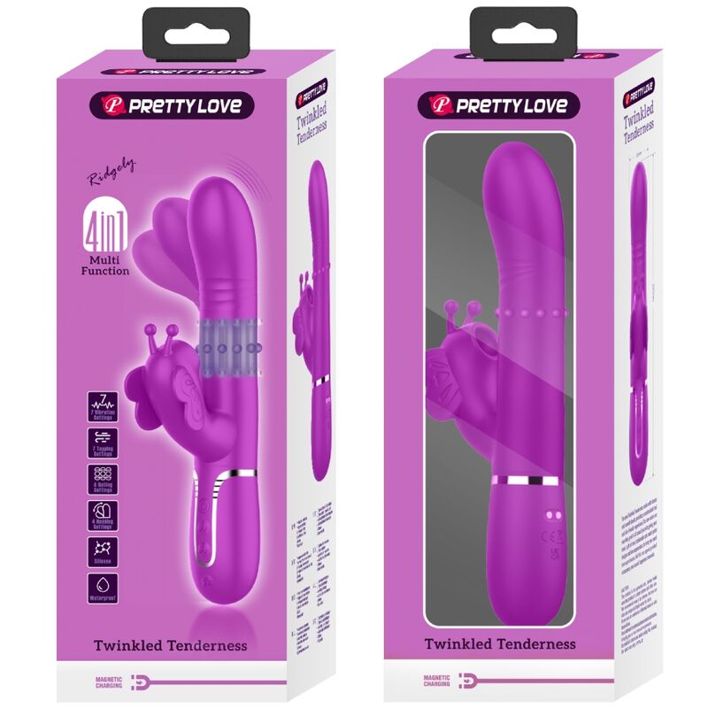 PRETTY LOVE Vibrador Coelho Multifunções 4 em 1 Fúcsia com estimulador de Ponto G e Clítoris.
