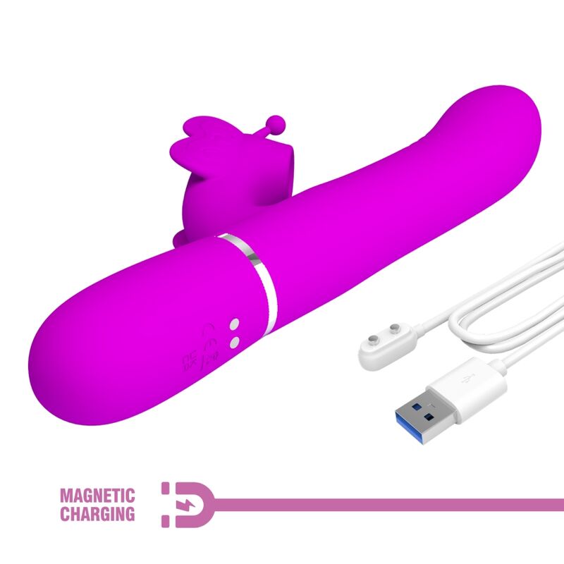 PRETTY LOVE Vibrador Coelho Multifunções 4 em 1 Fúcsia com estimulador de Ponto G e Clítoris.