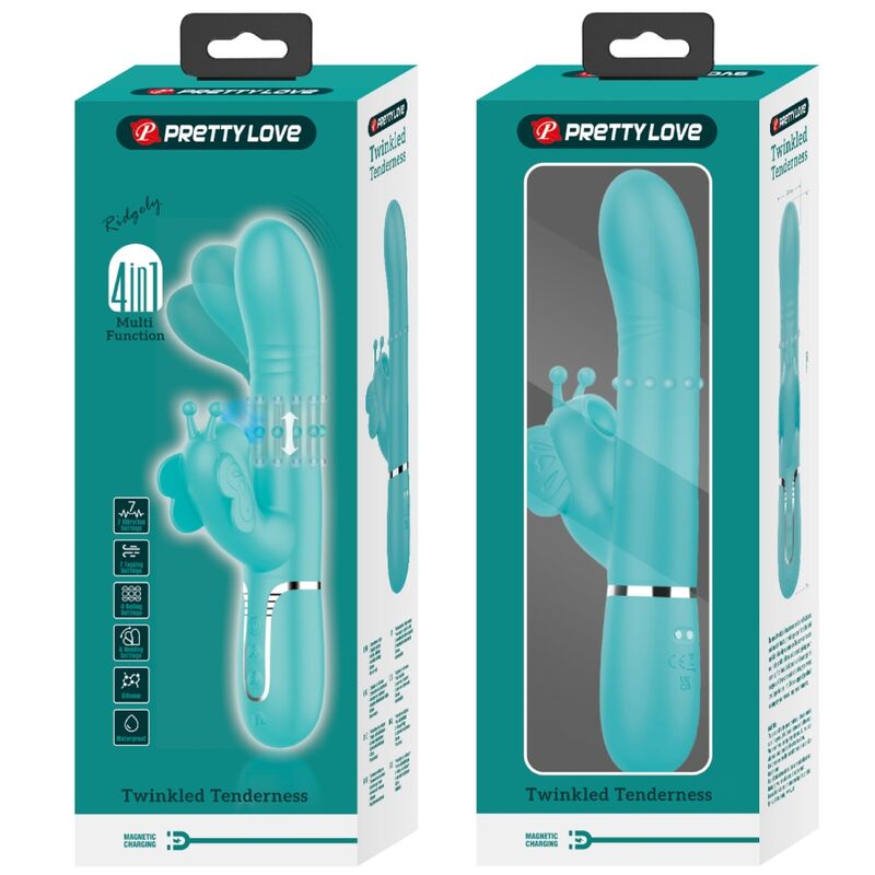 Vibrador Coelho Multifunções 4 em 1 Butterfly Aqua Verde PRETTY LOVE para estimulação dupla e prazer intenso.