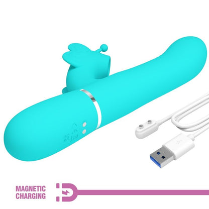 Vibrador Coelho Multifunções 4 em 1 Butterfly Aqua Verde PRETTY LOVE para estimulação dupla e prazer intenso.