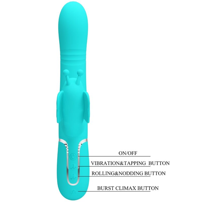 Vibrador Coelho Multifunções 4 em 1 Butterfly Aqua Verde PRETTY LOVE para estimulação dupla e prazer intenso.