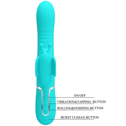 Vibrador Coelho Multifunções 4 em 1 Butterfly Aqua Verde PRETTY LOVE para estimulação dupla e prazer intenso.