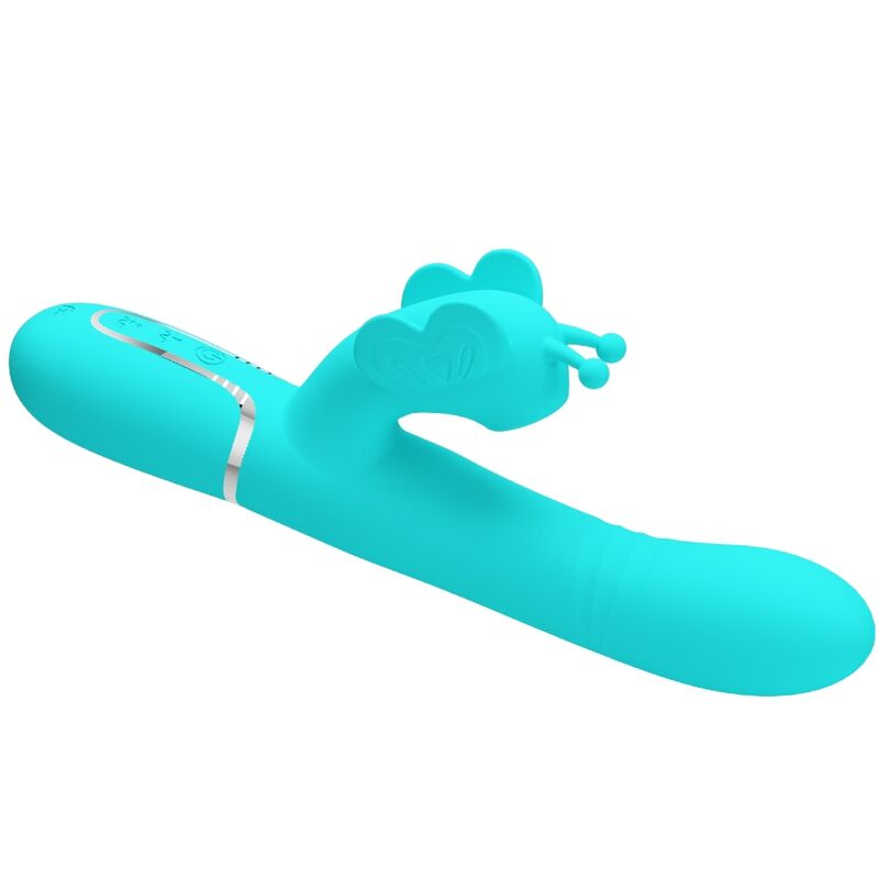Vibrador Coelho Multifunções 4 em 1 Butterfly Aqua Verde PRETTY LOVE para estimulação dupla e prazer intenso.