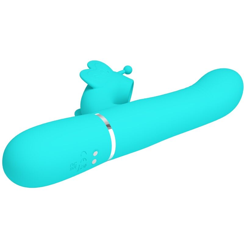 Vibrador Coelho Multifunções 4 em 1 Butterfly Aqua Verde PRETTY LOVE para estimulação dupla e prazer intenso.