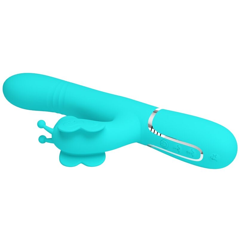 Vibrador Coelho Multifunções 4 em 1 Butterfly Aqua Verde PRETTY LOVE para estimulação dupla e prazer intenso.