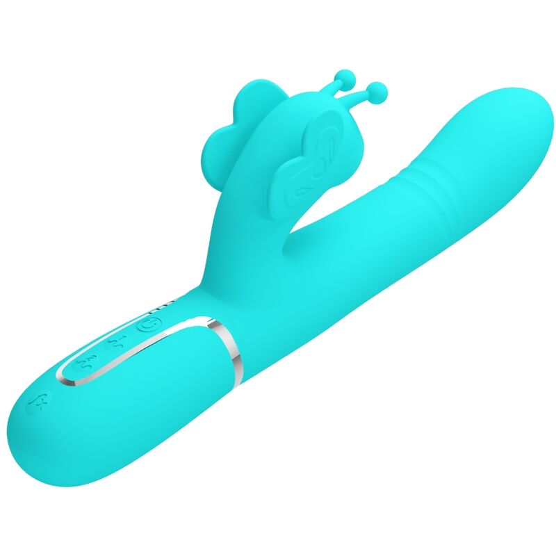 Vibrador Coelho Multifunções 4 em 1 Butterfly Aqua Verde PRETTY LOVE para estimulação dupla e prazer intenso.