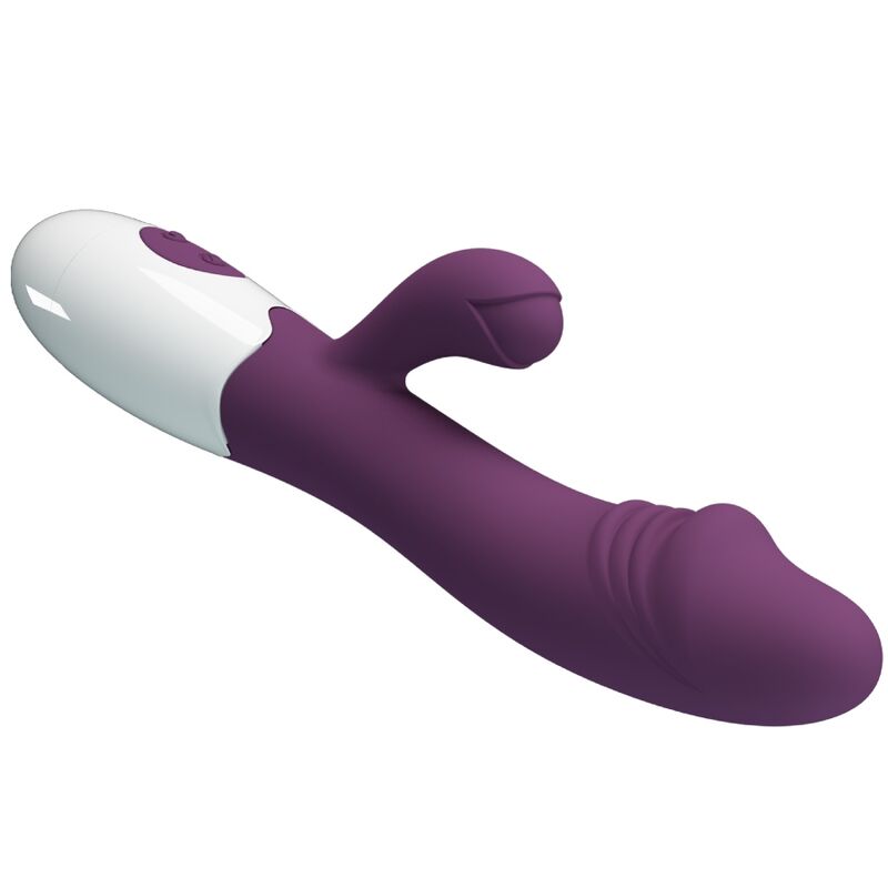 Vista detalhada do Vibrador PRETTY LOVE Snappy Ponto G e Clitóris Roxo, mostrando seu design flexível e textura em silicone.