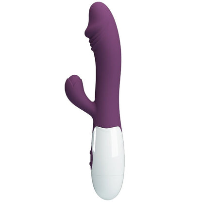 Vista detalhada do Vibrador PRETTY LOVE Snappy Ponto G e Clitóris Roxo, mostrando seu design flexível e textura em silicone.