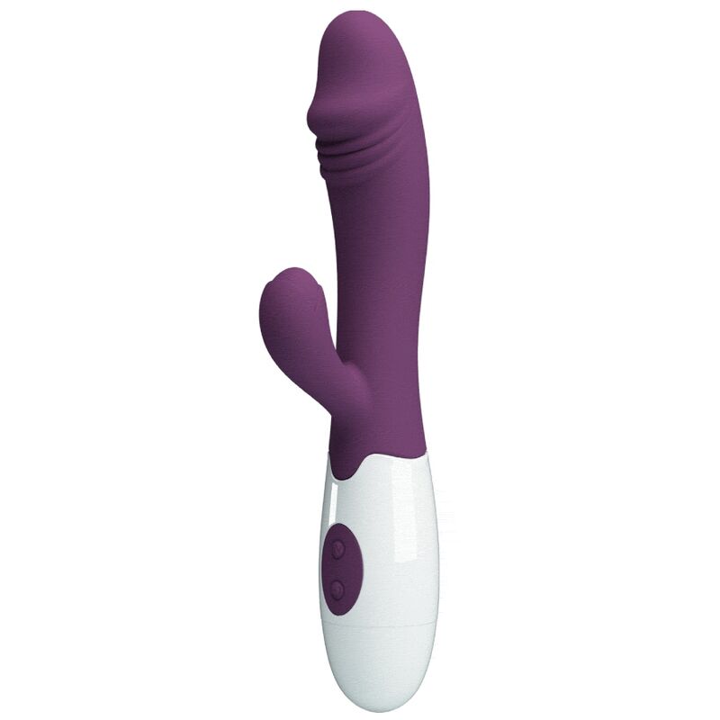 Vista detalhada do Vibrador PRETTY LOVE Snappy Ponto G e Clitóris Roxo, mostrando seu design flexível e textura em silicone.
