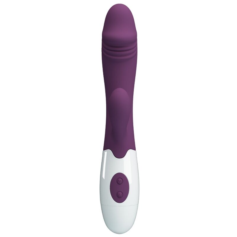 Vista detalhada do Vibrador PRETTY LOVE Snappy Ponto G e Clitóris Roxo, mostrando seu design flexível e textura em silicone.