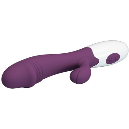 Vista detalhada do Vibrador PRETTY LOVE Snappy Ponto G e Clitóris Roxo, mostrando seu design flexível e textura em silicone.