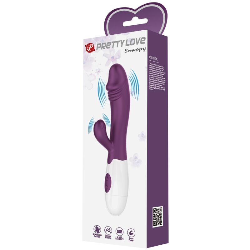 Vista detalhada do Vibrador PRETTY LOVE Snappy Ponto G e Clitóris Roxo, mostrando seu design flexível e textura em silicone.