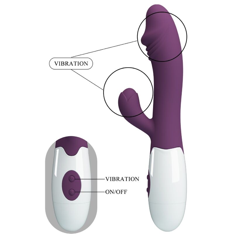 Vista detalhada do Vibrador PRETTY LOVE Snappy Ponto G e Clitóris Roxo, mostrando seu design flexível e textura em silicone.