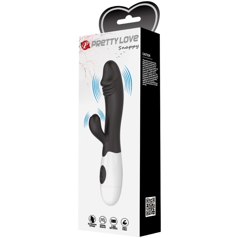 Vibrador Ponto G Snappy Pretty Love com design flexível e estimulação clitoriana, cor preta.